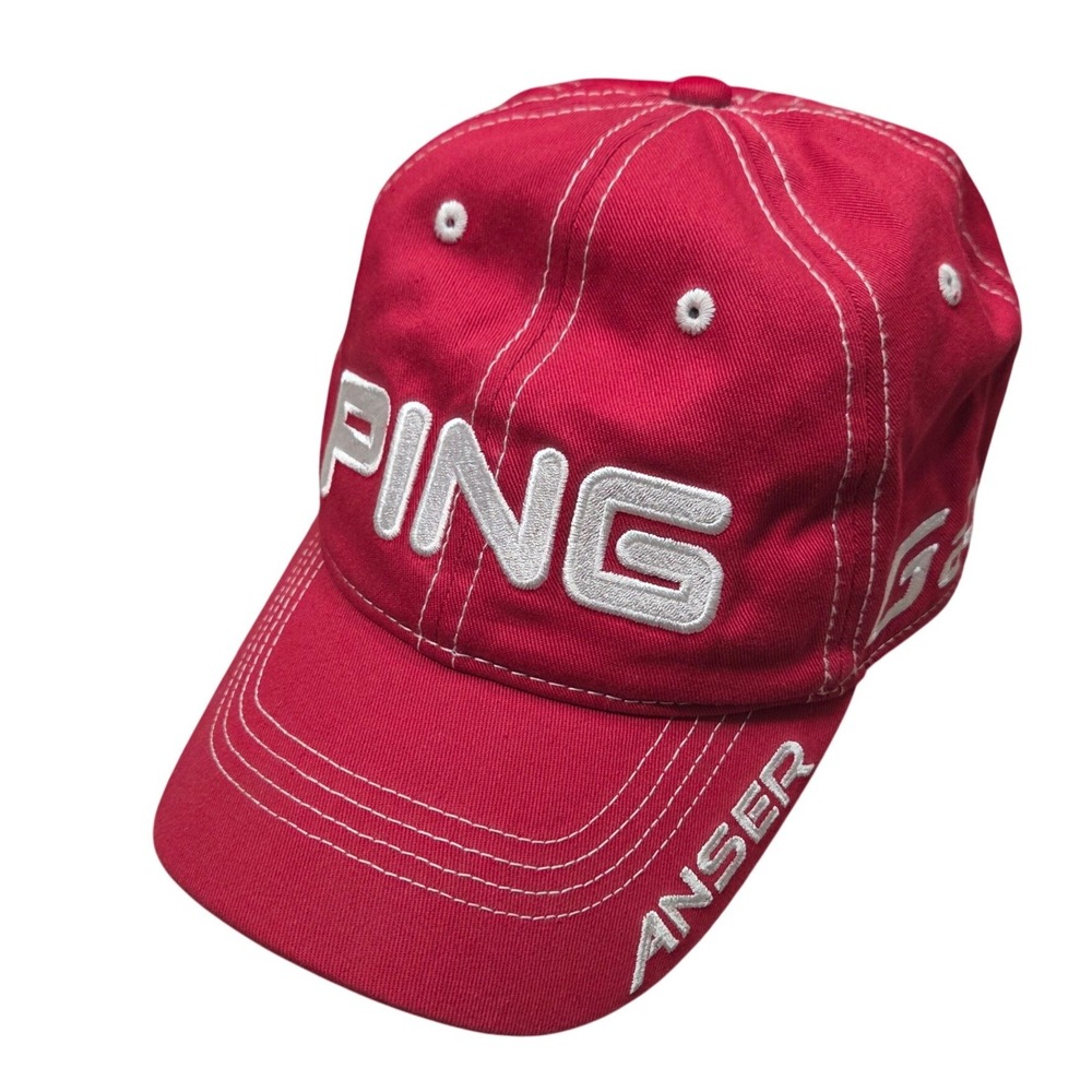 Ping G20 Anser Golf Hat Mens Red White Contrast Stitch‎ Adjustable Cap Cotton